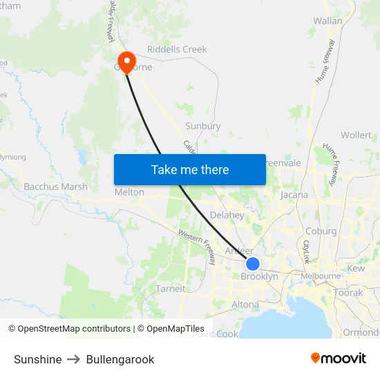 Sunshine to Bullengarook map