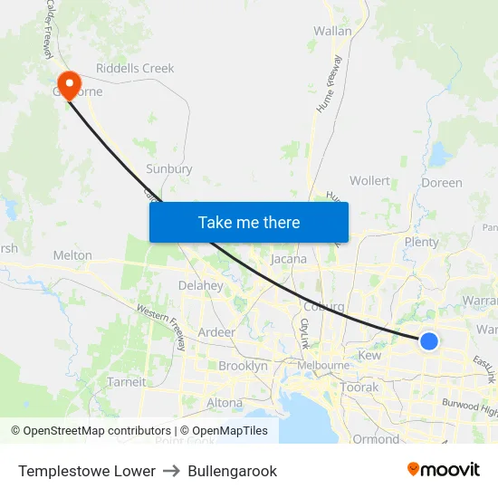 Templestowe Lower to Bullengarook map