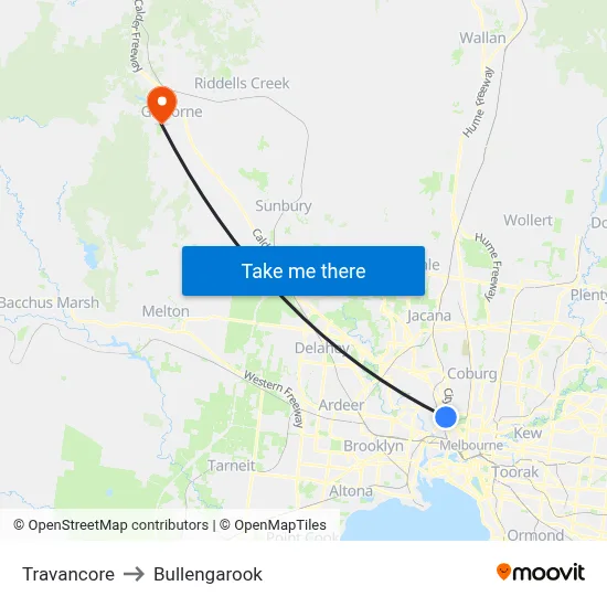Travancore to Bullengarook map