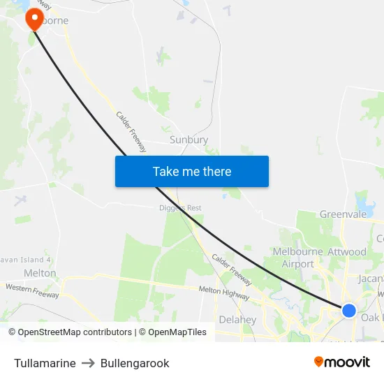 Tullamarine to Bullengarook map