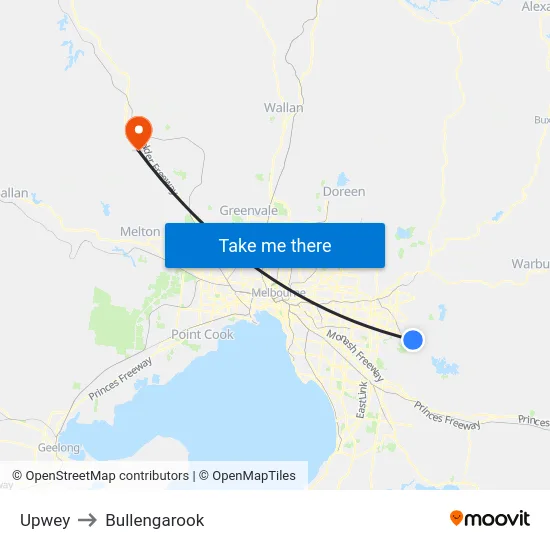 Upwey to Bullengarook map