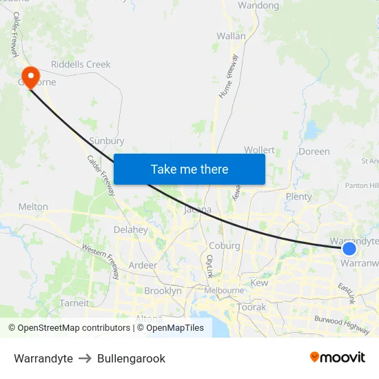 Warrandyte to Bullengarook map