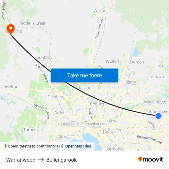 Warranwood to Bullengarook map