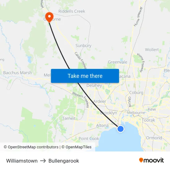Williamstown to Bullengarook map