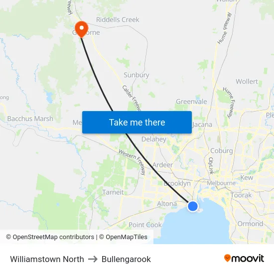 Williamstown North to Bullengarook map