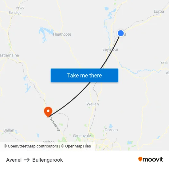 Avenel to Bullengarook map