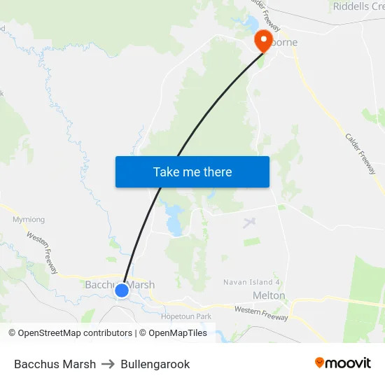 Bacchus Marsh to Bullengarook map