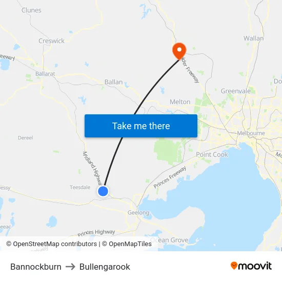Bannockburn to Bullengarook map