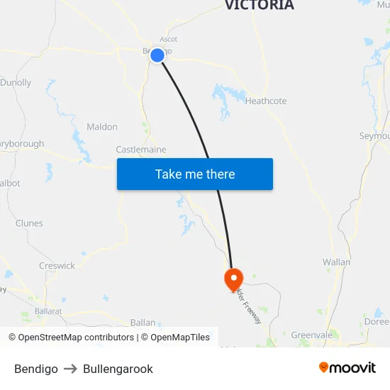 Bendigo to Bullengarook map