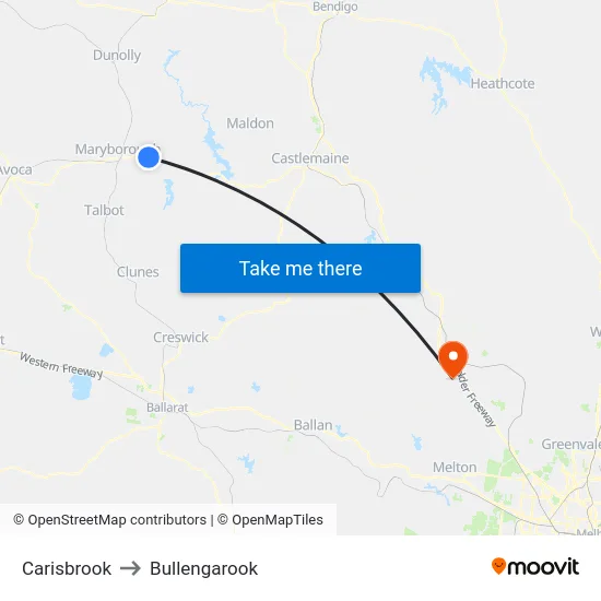 Carisbrook to Bullengarook map