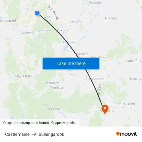 Castlemaine to Bullengarook map