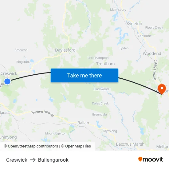 Creswick to Bullengarook map