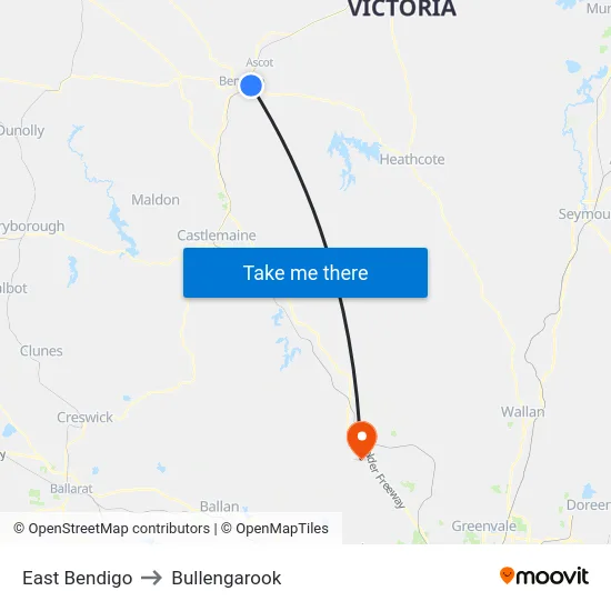 East Bendigo to Bullengarook map