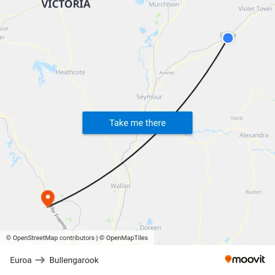 Euroa to Bullengarook map