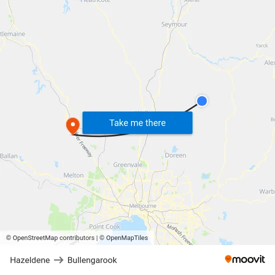 Hazeldene to Bullengarook map