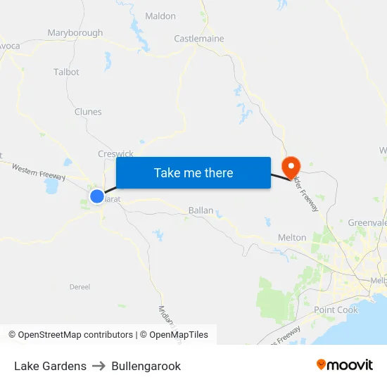 Lake Gardens to Bullengarook map
