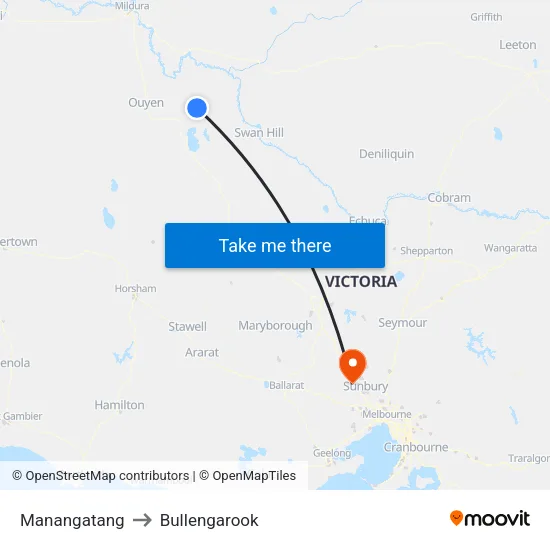 Manangatang to Bullengarook map
