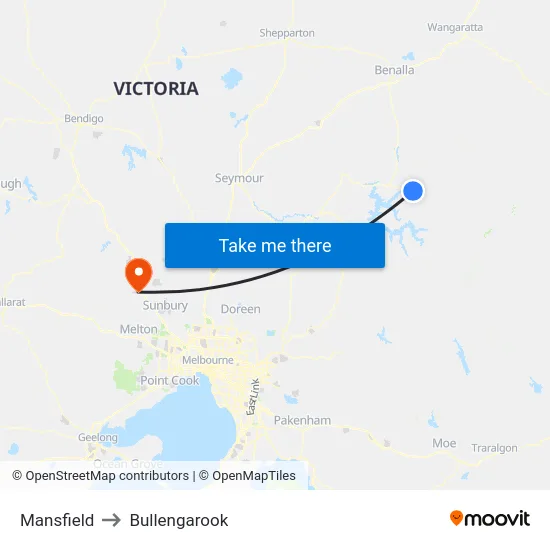 Mansfield to Bullengarook map