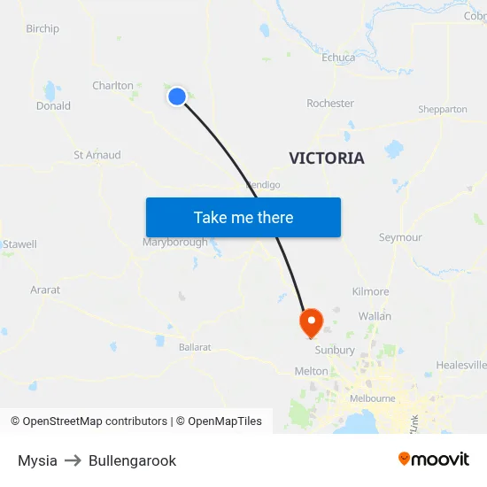 Mysia to Bullengarook map