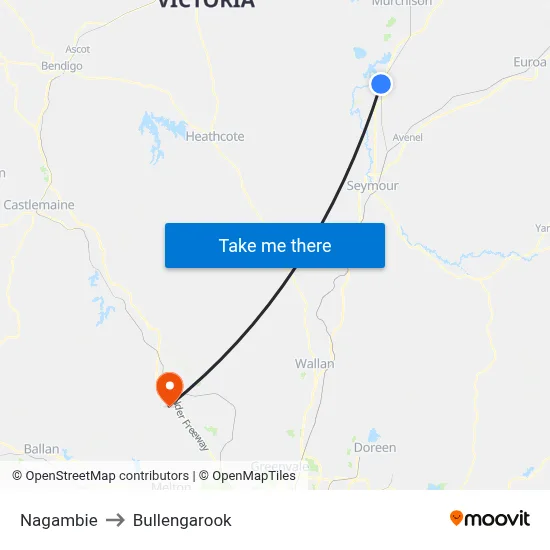 Nagambie to Bullengarook map