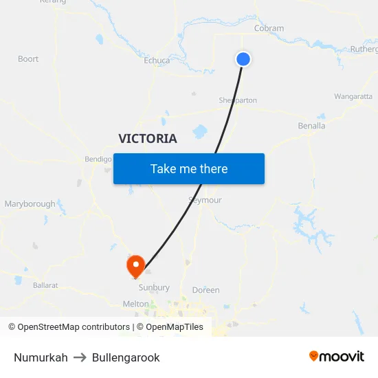 Numurkah to Bullengarook map