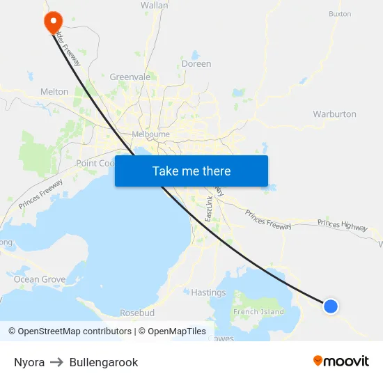Nyora to Bullengarook map