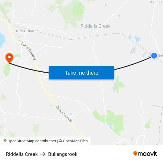 Riddells Creek to Bullengarook map