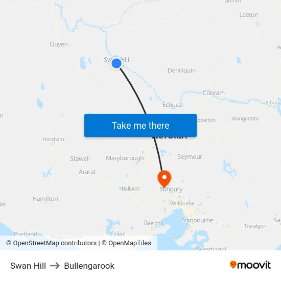 Swan Hill to Bullengarook map