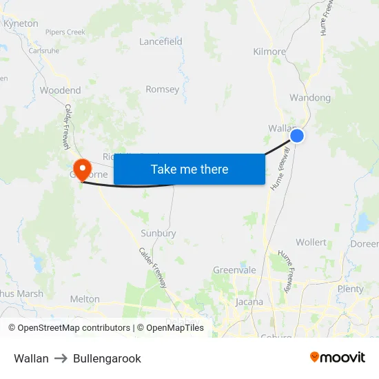 Wallan to Bullengarook map