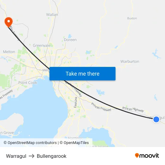 Warragul to Bullengarook map