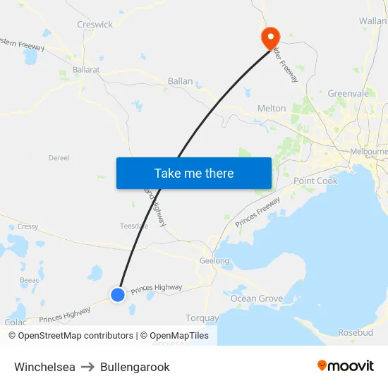 Winchelsea to Bullengarook map