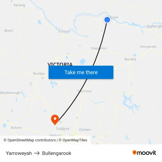 Yarroweyah to Bullengarook map