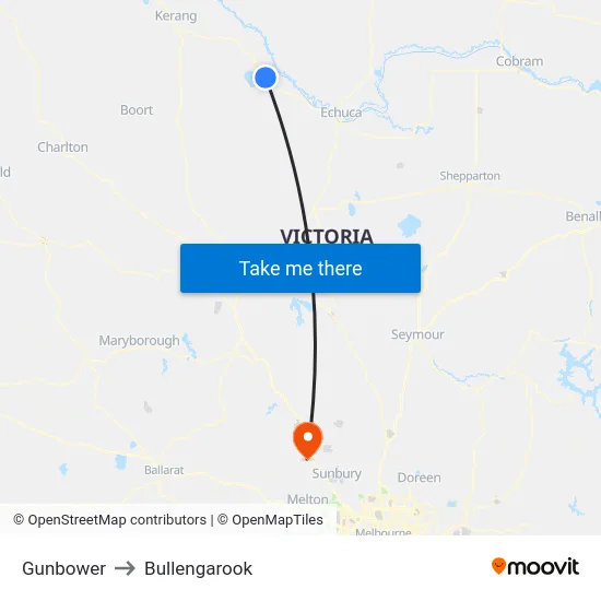 Gunbower to Bullengarook map