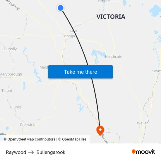 Raywood to Bullengarook map