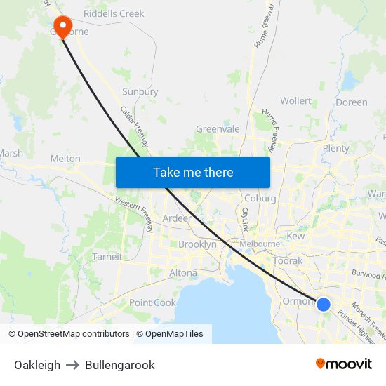 Oakleigh to Bullengarook map