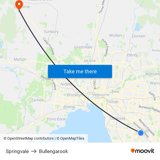 Springvale to Bullengarook map