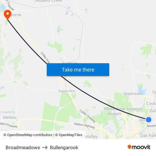 Broadmeadows to Bullengarook map