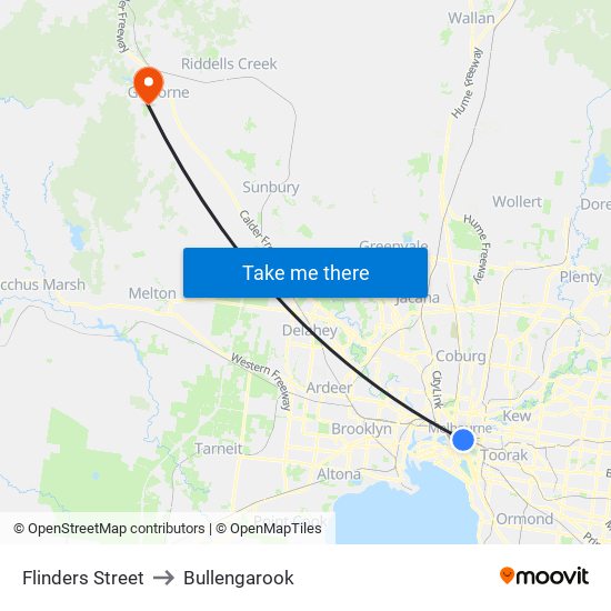 Flinders Street to Bullengarook map