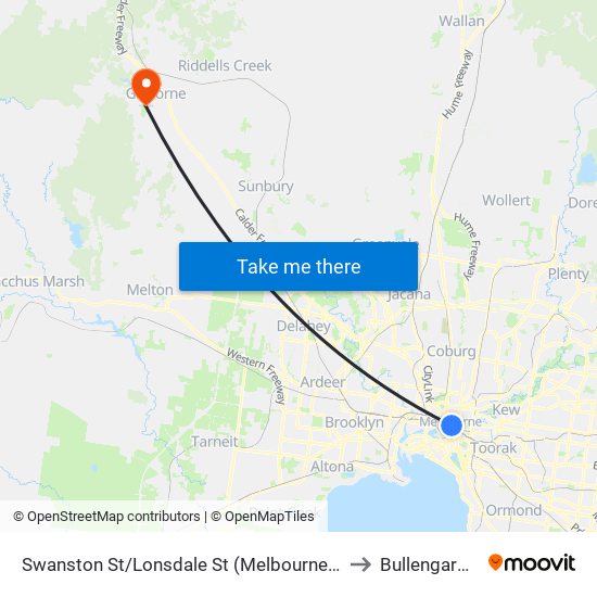 Swanston St/Lonsdale St (Melbourne City) to Bullengarook map