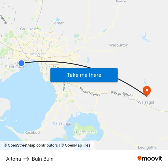 Altona to Buln Buln map