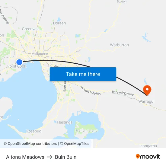 Altona Meadows to Buln Buln map