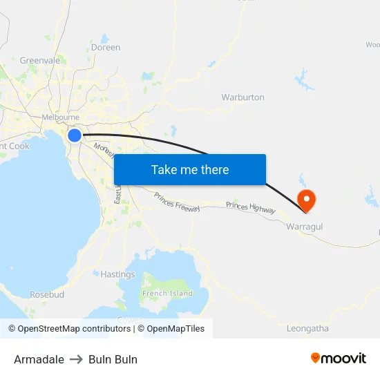 Armadale to Buln Buln map