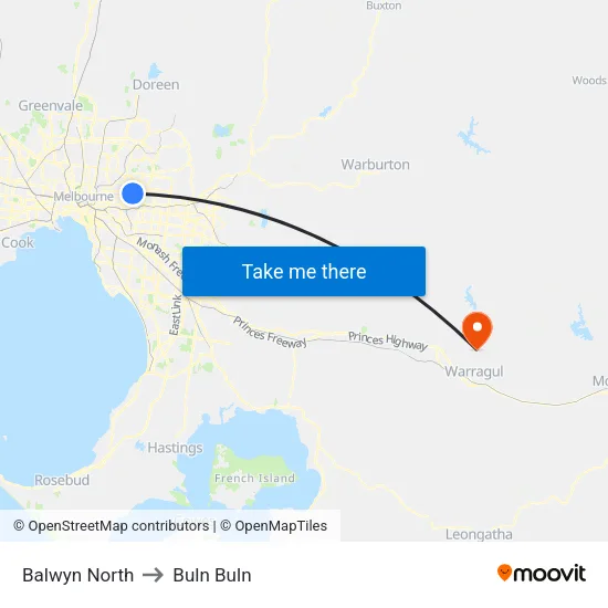 Balwyn North to Buln Buln map