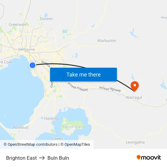 Brighton East to Buln Buln map