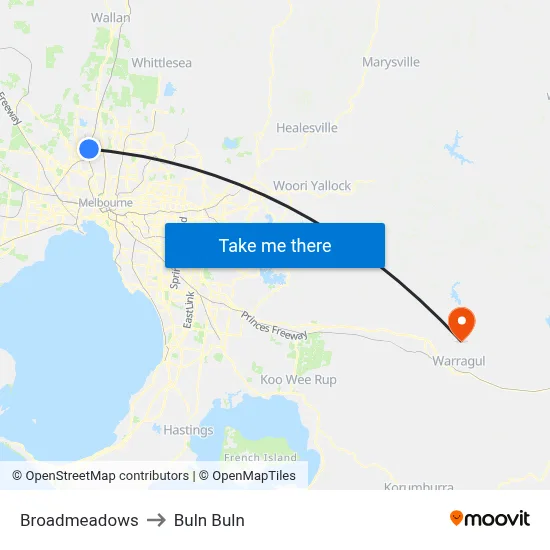Broadmeadows to Buln Buln map