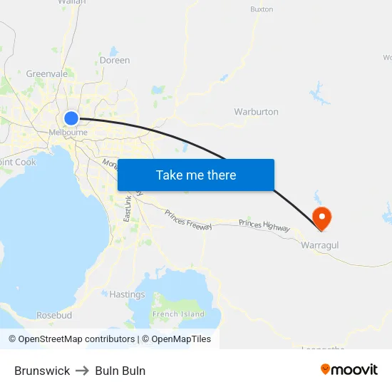 Brunswick to Buln Buln map