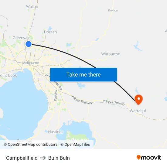 Campbellfield to Buln Buln map