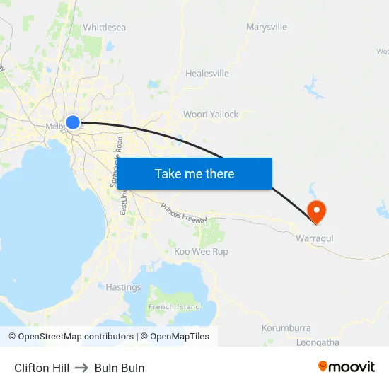 Clifton Hill to Buln Buln map