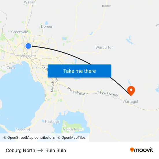 Coburg North to Buln Buln map