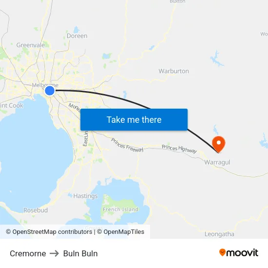 Cremorne to Buln Buln map